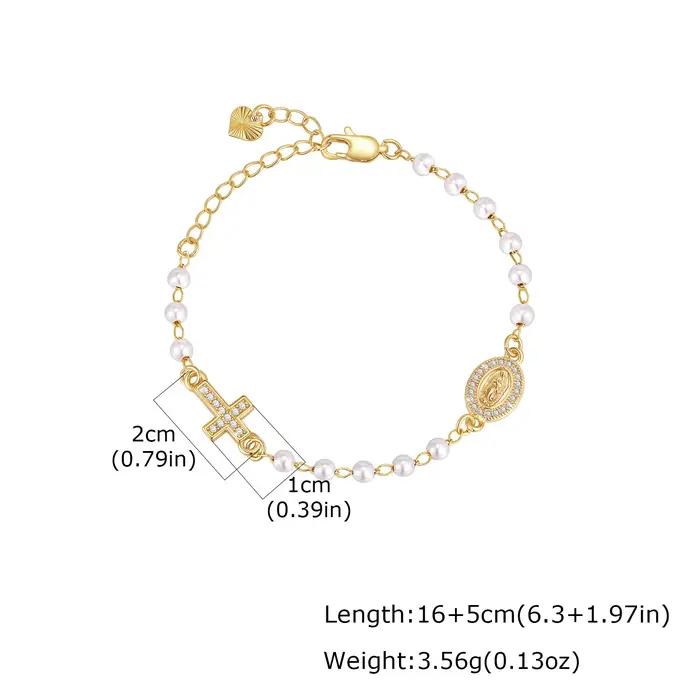 Bracelet chapelet de perles Vierge Marie élégant avec croix de prière pour femmes occasions spéciales