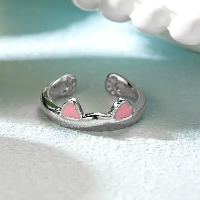 Bague rose mignonne en forme d'oreille de chat pour femmes