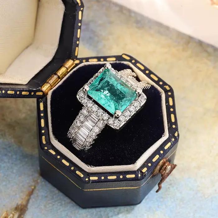 Bague de mariage géométrique moderne - Zirconia taille princesse en argent 925 | Bande minimaliste empilable pour femmes