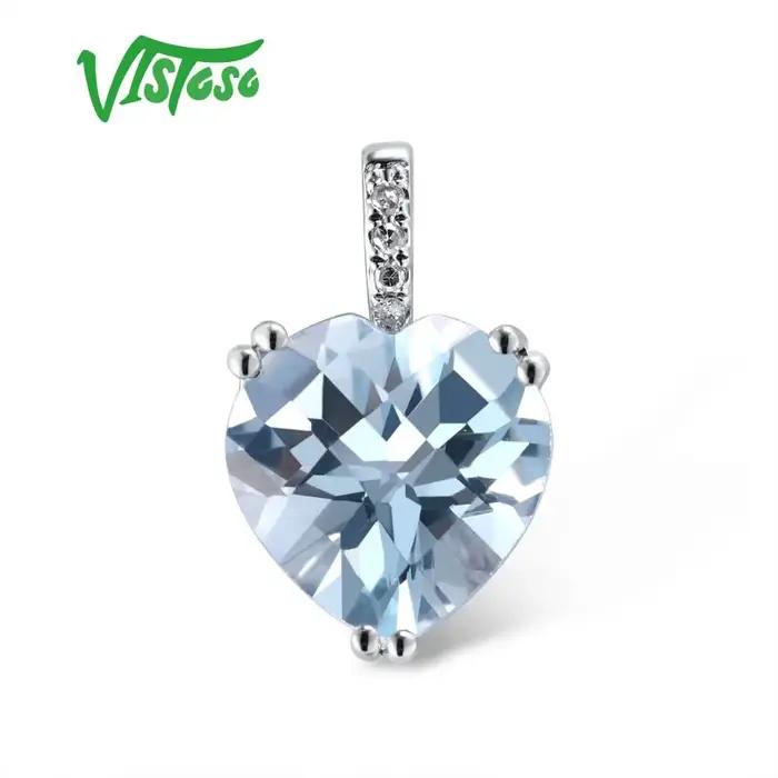 VISTOSO véritable 14K 585 Rose/blanc/jaune pendentif en or pour les femmes radiant ciel bleu topaze/grenat/fumé Quartz diamant bijoux fins
