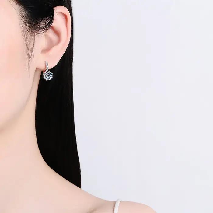 Boucles d'oreilles en argent sterling S925 avec moissanite BR 2CT pour femmes