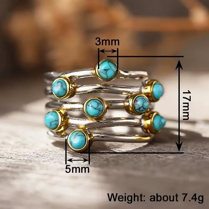 Huitan Magnifique bague avec imitation turquoise