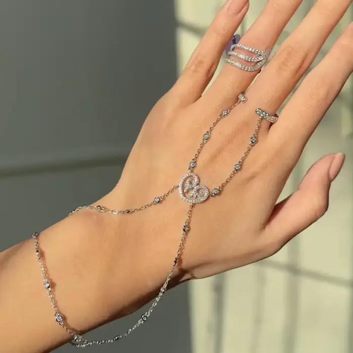 Bracelet de doigt en chaîne de cristal de luxe, élégant, motif nomade rétro, bijou de charme pour banquet et fête, cadeau pour femme