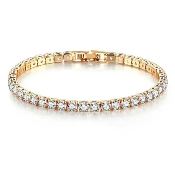 Bracelet de Tennis en Argent Sterling 925 Or Rose Cristal Scintillant Zircone Cubique Cadeau Surprise Occasion Spéciale Femme