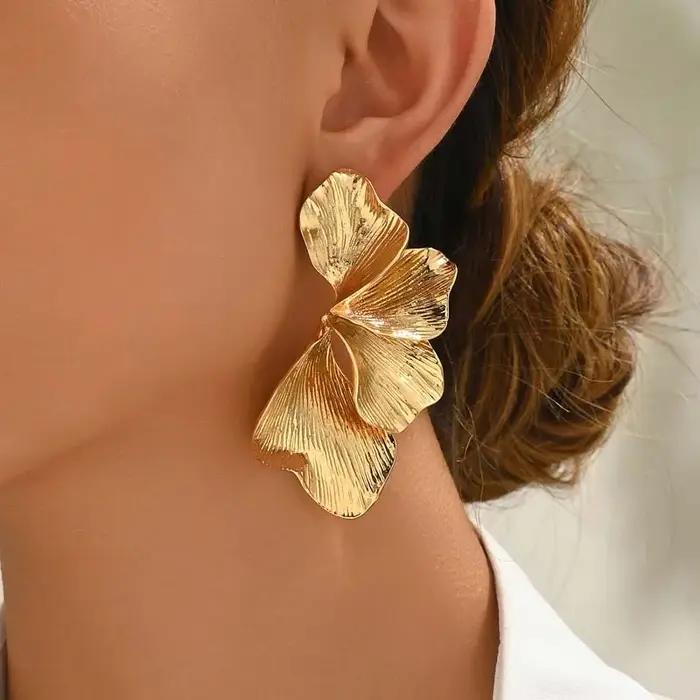 Boucles d'oreilles demi-fleur en feuilles de Ginkgo pour femmes