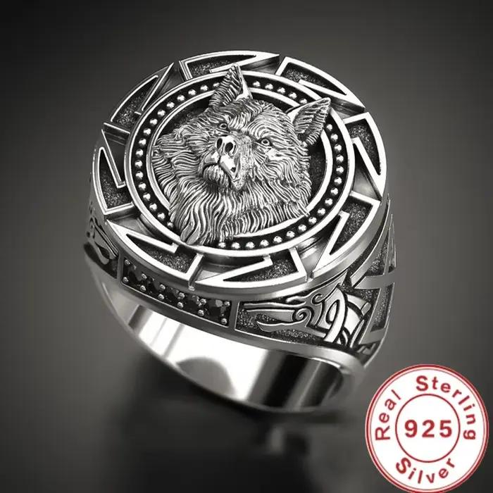 Andara 925 bague en argent Sterling rétro loup Totem Thai