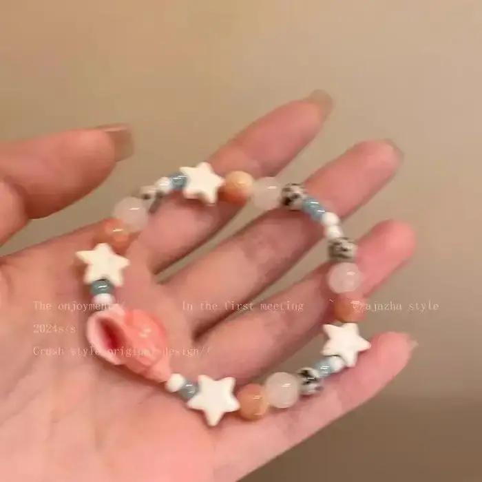 Bracelet de perles en céramique coloré pour femmes, mignon et exquis, style Boho, étoile conque, pour étudiantes, été, plage, vacances, bijoux, accessoires, cadeaux