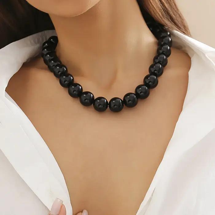 Collier Kpop Mode Grand Lisse Noir Rouge Perles Rondes Acrylique Tour De Cou Bijoux Sur Le Collier Occasions Spéciales