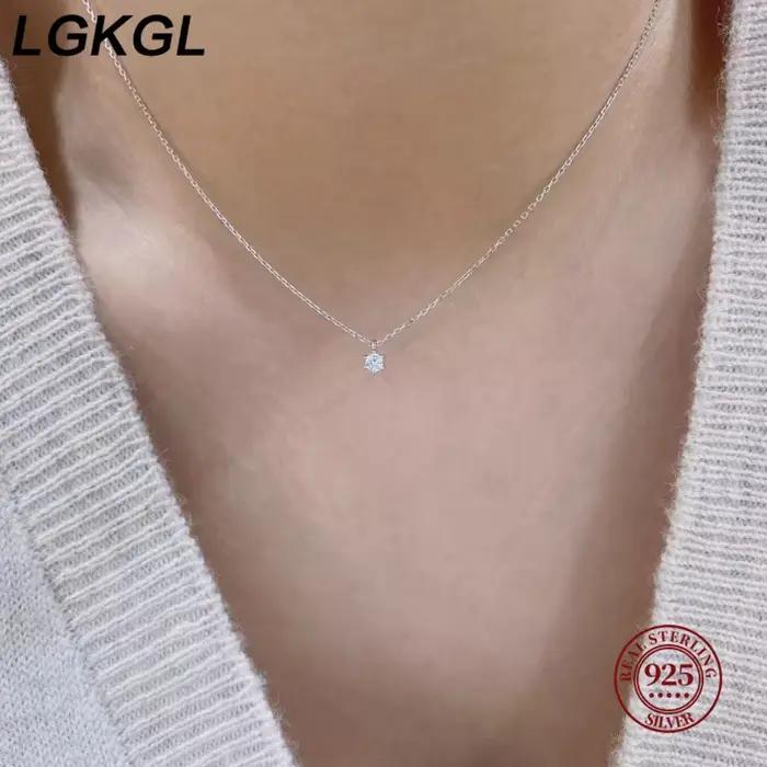 LGKGL 100% 925 argent Sterling géométrique Zircon pendentif collier femmes mode élégant fête bijoux accessoires