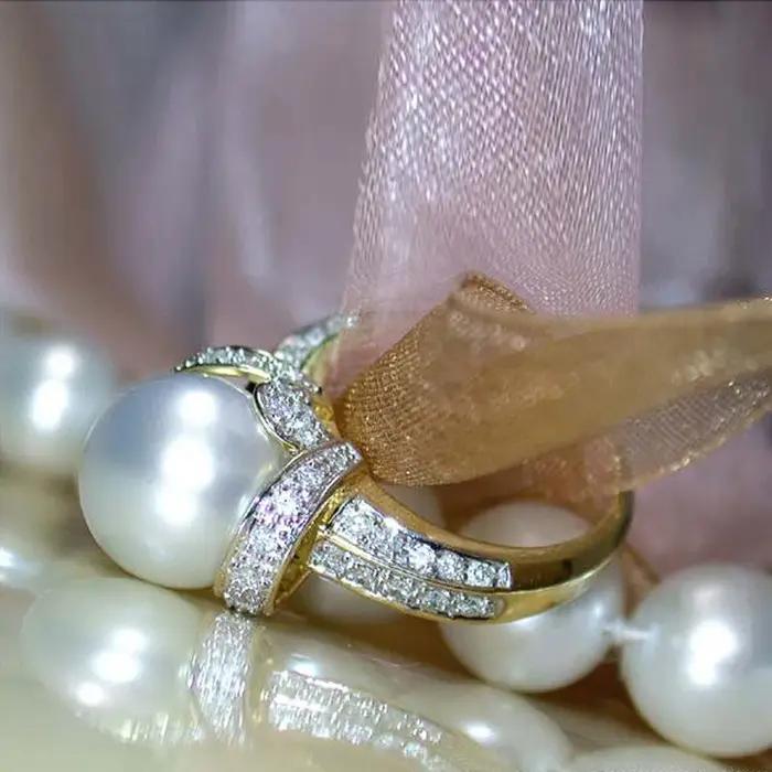 Huitan nouveau Design grande bague en Imitation de perle pour femmes