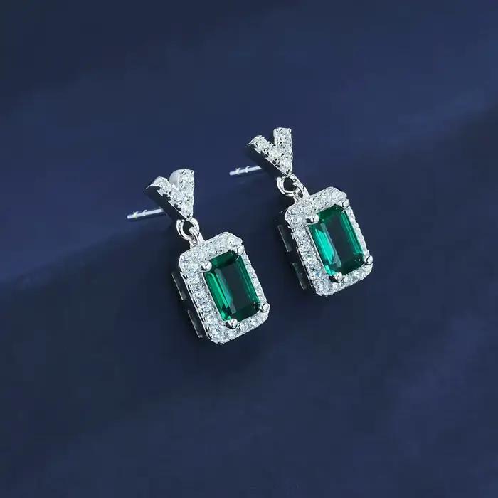 Bijoux PuBang, argent sterling 925 véritable, émeraude 4*6 mm, rubis, diamant à haute teneur en carbone, pierres précieuses, boucles d'oreilles pendantes vintage pour femmes, cadeaux