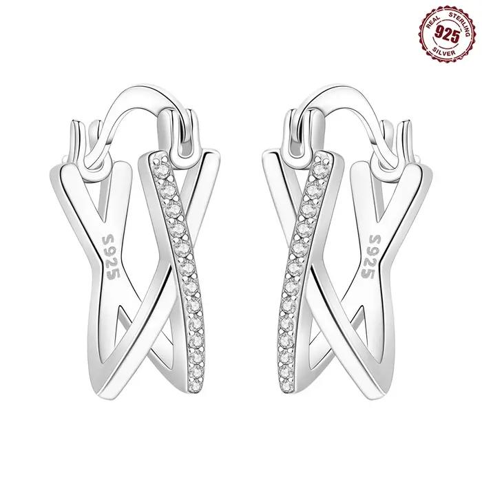 Boucles d'oreilles simples entrelacées en argent sterling 925, boucles d'oreilles pour femmes de hau