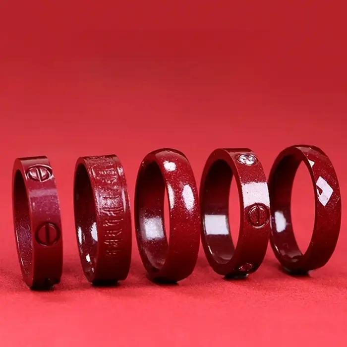 Bague cinabre brut naturel, bijoux de style ethnique à la mode et polyvalents