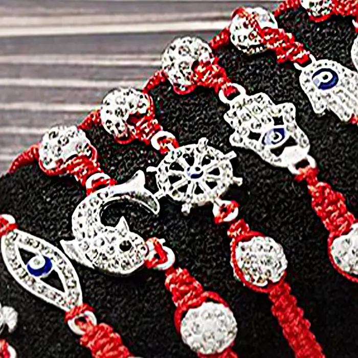 Ensemble de bracelets anti-mauvais-œil en coton avec alliage de zinc pour hommes et femmes 12 pièces ajustables pour protection et style élégant occasions spéciales