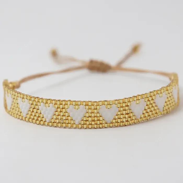 Bracelet bohème en perles Miyuki fait à la main pour femme – Bijoux réglables au design de cœur mult