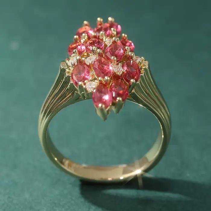 Superbe Bague en Zirconia Synthétique Rouge Rose pour Femme