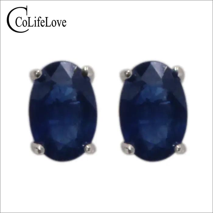 Boucles d'oreilles en saphir 100% véritable pour fille, bijoux simples en argent 925, pierres précie
