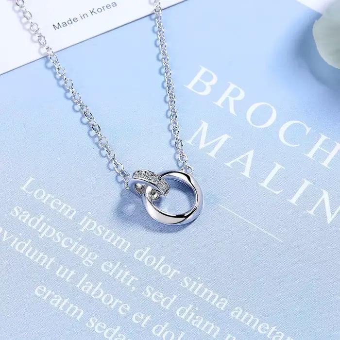 Collier en argent Sterling S925 pour femmes, plein de diamants et Zircon, bague Simple Möbius, chaîne de clavicule