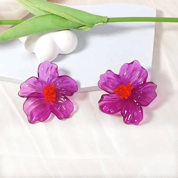 Boucles d'oreilles à fleurs en résine colorée pour femmes