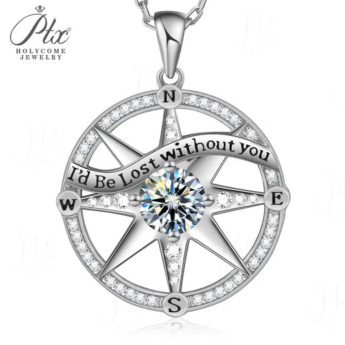 Pendentif Boussole Moissonite D VVS1 Collier en Argent Sterling 925 Hypoallergénique pour Femmes Occasions Spéciales