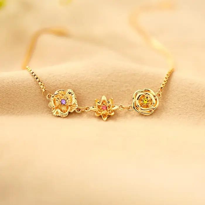 Bracelet de fleur de naissance personnalisé en métal de base or rose or plaqué argent cadeau d'anniversaire fête des mères bijou pour femme occassionnelle spécial