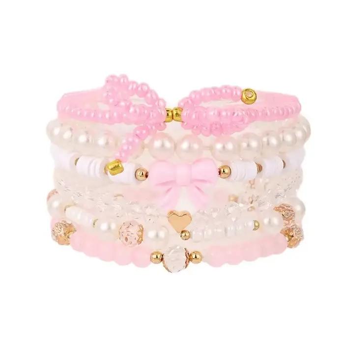 Bracelets à nœud papillon en perles roses Y2K