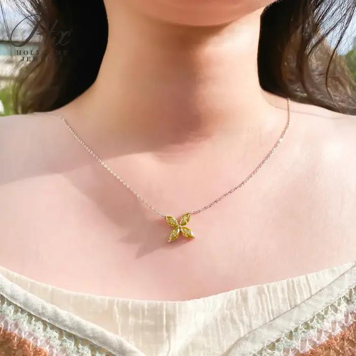 Collier et boucles d'oreilles trèfle à quatre feuilles en argent sterling 925 avec Moissanite taille Marquise pour femmes occasions spéciales