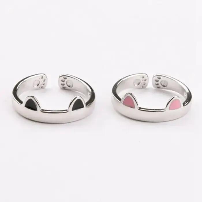 Mignon chat oreilles anneau ouverture concepteur chats patte embrasser étroitement bagues pour femmes filles à la mode