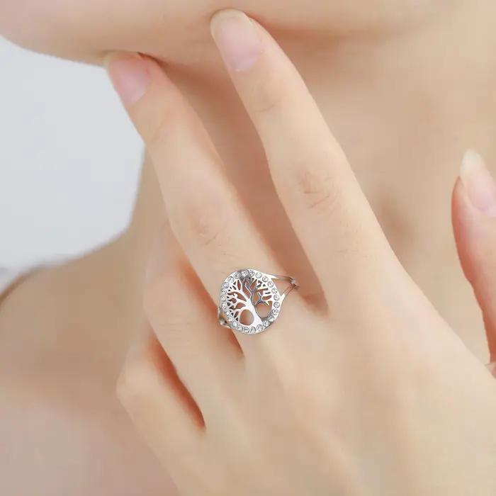 Skyrim arbre de vie clair Zircon rond anneau en acier inoxydable couleur or réglable femmes bagues amulette bijoux en gros