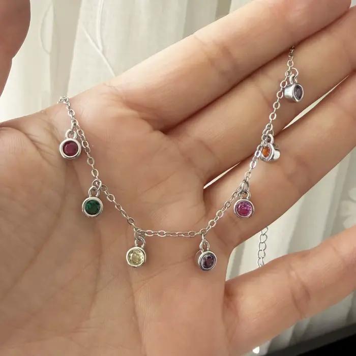 Bracelet rétro en argent sterling 925 pour femmes design géométrique fait à la main arc-en-ciel zirconium cadeau d'anniversaire mariage occasions spéciales