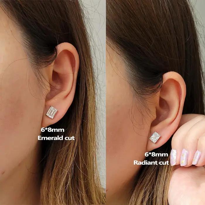 Boucles d'oreilles en Moissanite émeraude/radiante