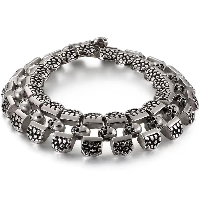 Bracelet Punk Rocker Skull pour hommes, en acier inoxydable, accessoires de chaîne pour hommes, bijo