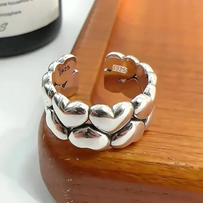 Bague en argent sterling 925 BFCLUB pour femmes design géométrique rétro minimaliste alliance de mariage cadeau occasions spéciales