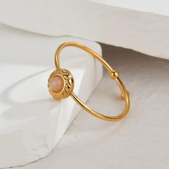 Bague réglable couleur or 14K, plusieurs Styles, en acier inoxydable, pierre naturelle, Turquoise, Zircon, pour femmes et filles, bijoux cadeaux