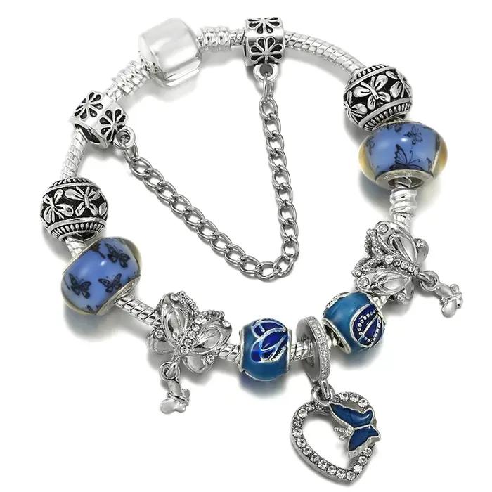 Bracelet à breloques en argent vintage pour femme perles de cristal bricolage bijoux de marque occasions spéciales anniversaire cadeau fête mariage
