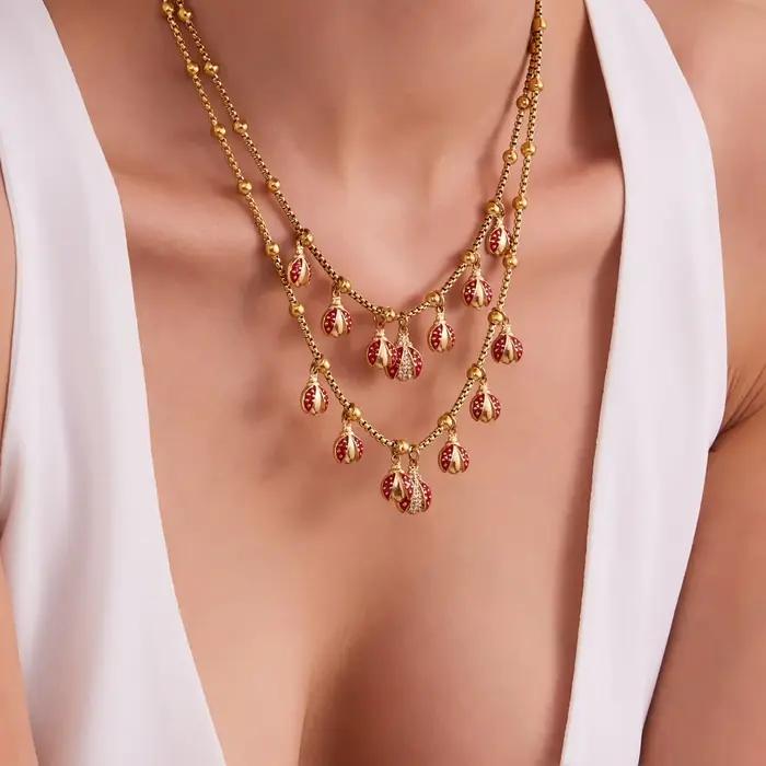 Collier pendentif coccinelle mignon plaqué or en acier inoxydable