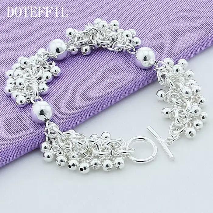 DOTEFFIL 925 argent Sterling raisins plus de perles bracelets porte-bonheur bijoux pour les femmes de mode cadeau de fiançailles de mariage