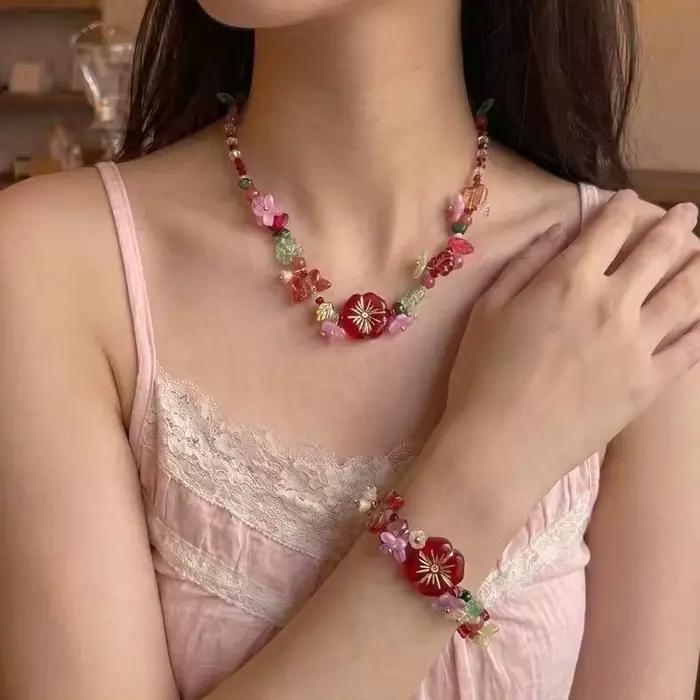 Collier Bohème Coloré à Fleurs Fait Main avec Perles pour Filles Accessoires de Bijoux Harajuku Occasions Spéciales
