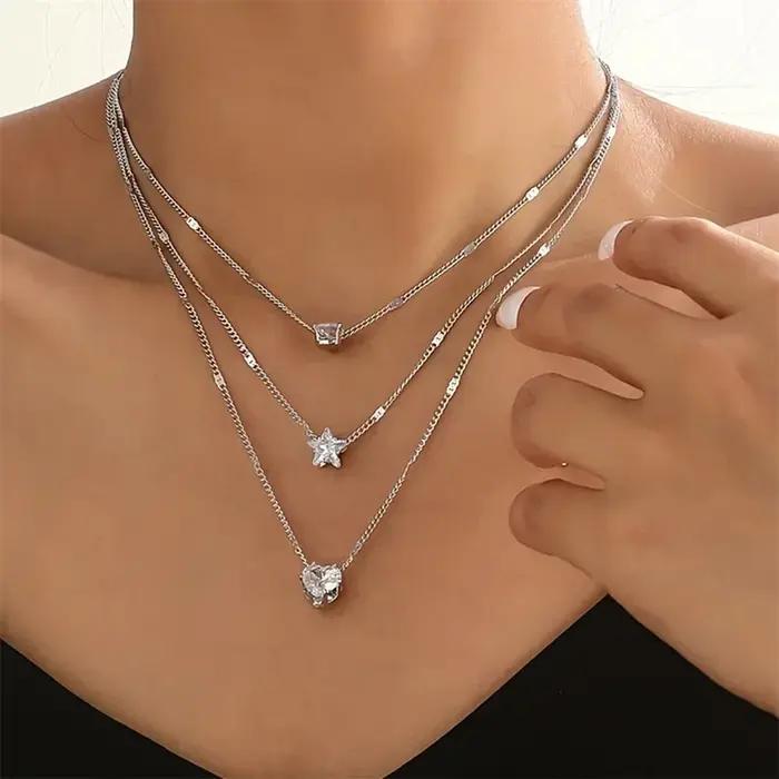 Collier rond à trois couches en argent Sterling 925 pour femmes