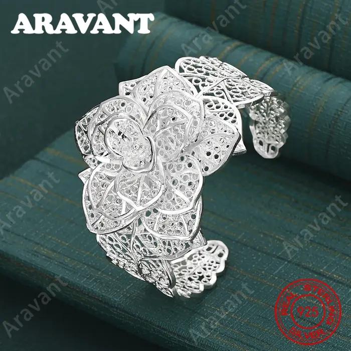Bracelet à fleurs ajourées en argent Sterling 925, bijoux de fête de mariage exquis et mignons pour
