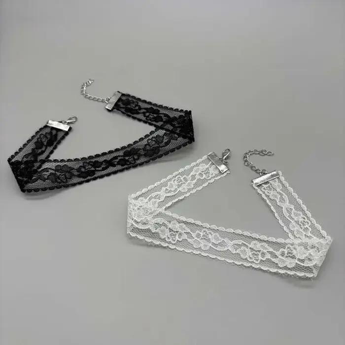 Punk Sexy dentelle fleur collier pour femmes filles Vintage noir blanc