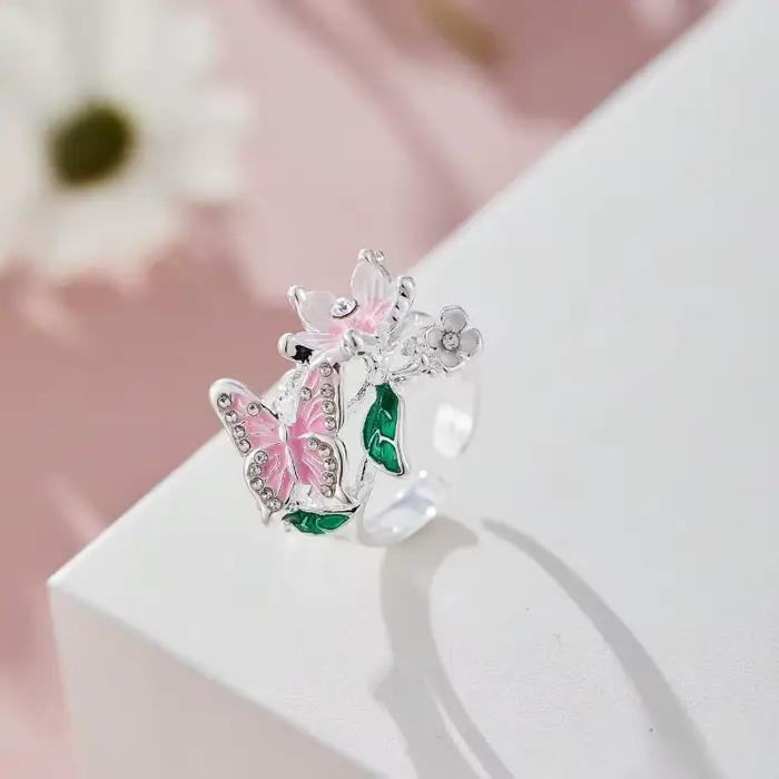 Bagues esthétiques en forme de fleur et de papillon pour femmes