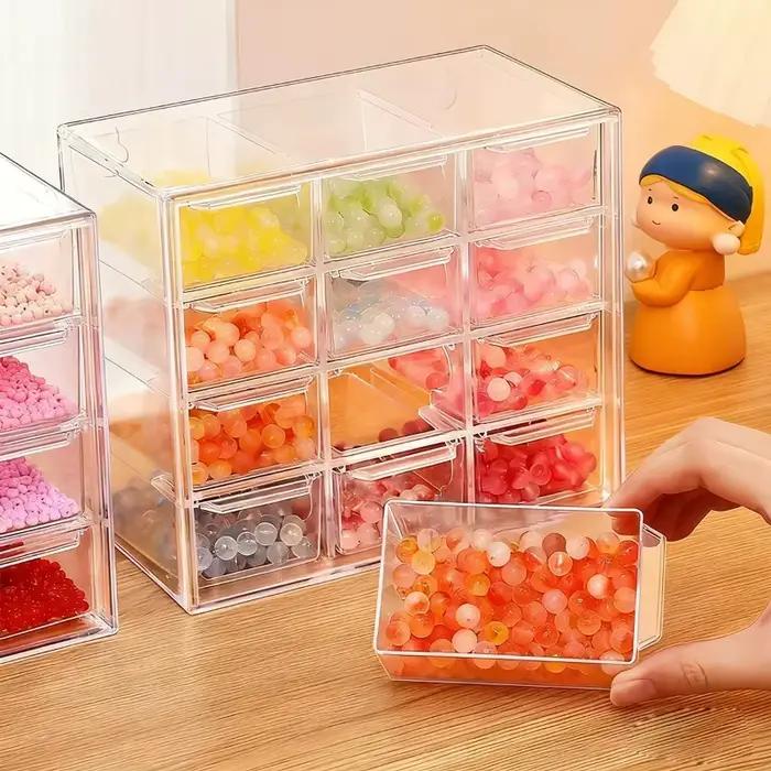 Boîte de rangement de perles de bijouterie de bureau, organisateur de matériaux DIY faits à la main, tiroir transparent en plastique à compartiments, étui de tri de perles