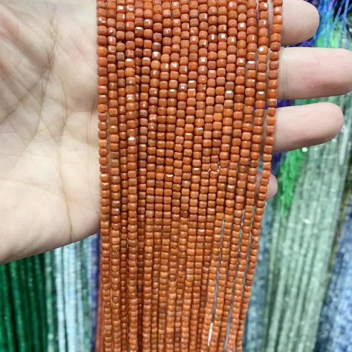 Lapis Lazuli 3x3mm carré à facettes pierre naturelle péridot Alashan agate Cube en vrac pour la fabrication de bijoux Bracelet à bricoler soi-même 15 pouces