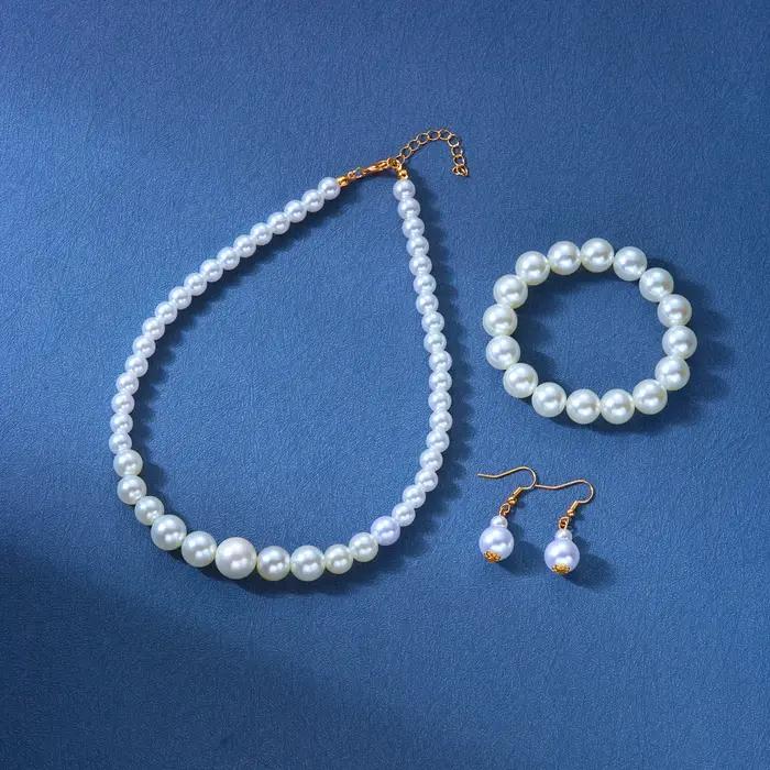 Ensemble de Bracelets en perles d'imitation blanches pour femmes