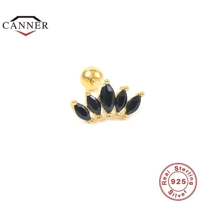 CANNER 925 argent Sterling noir Zircon cristal Piercing foudre boucles d'oreilles femmes exquise petite amie bijoux accessoires
