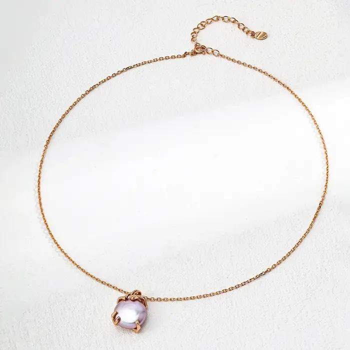 VOBIPY 925 argent Sterling 14K plaqué or perle baroque ensemble de bijoux mode collier de perles d'eau douce