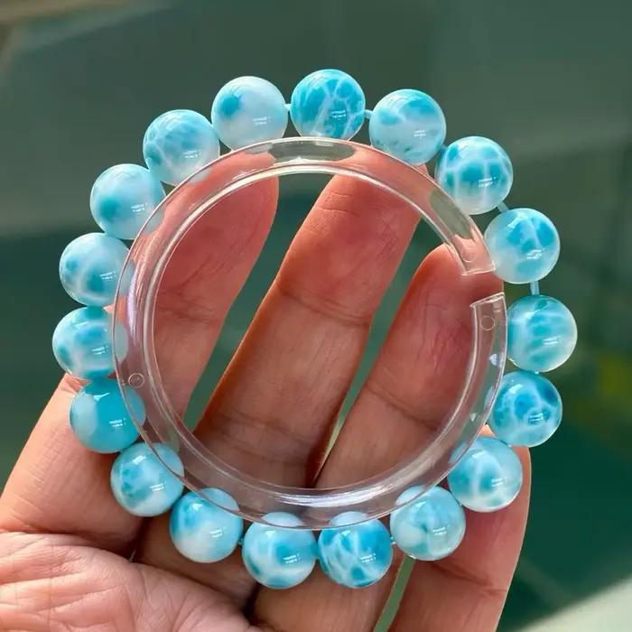 Véritable naturel bleu Larimar perles rondes Bracelet bijoux