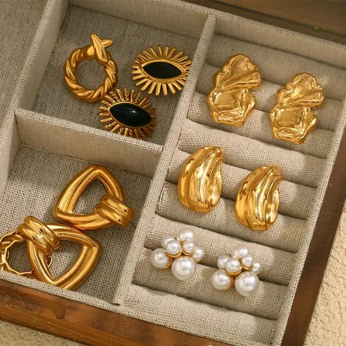 E.B.belle – boucles d'oreilles en pierre d'agate noire pliée irrégulière