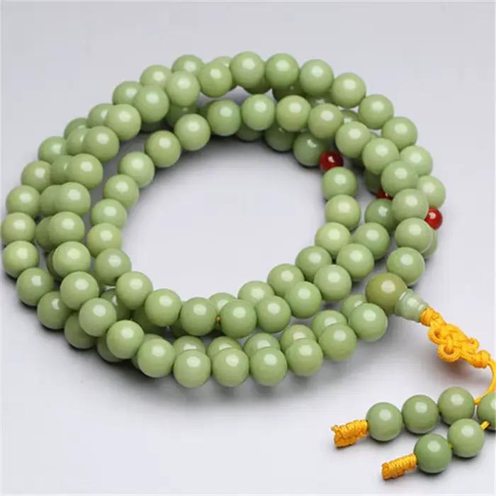 Bracelets de prière Buddist Bodhi avec perles vertes soignées, perles de palmier urgent, 8mm, 9mm, BRO685, 108